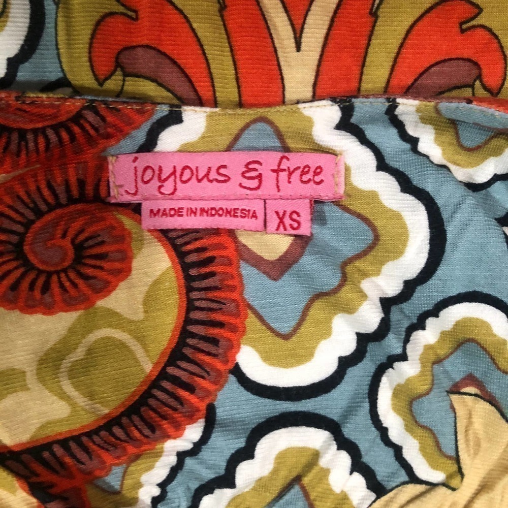Joyous & Free Paisley Beaded 3/4 Sleeve Scoop Back Stretch Knit Shift Dress XS - Picture 10 of 14